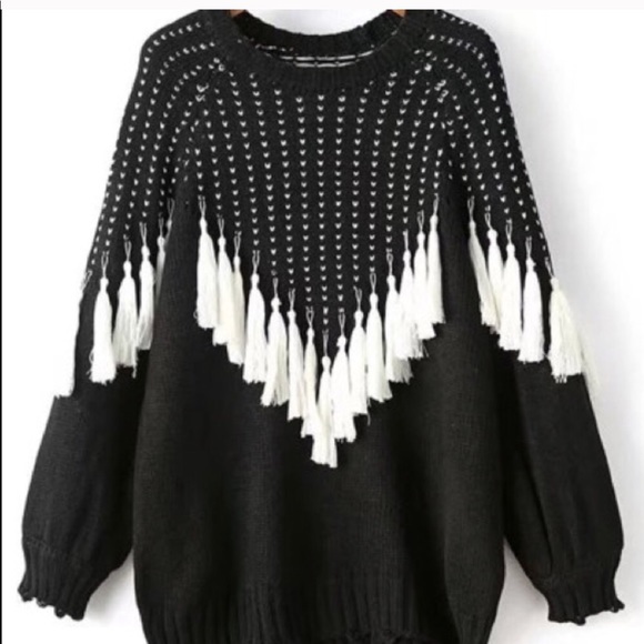 RIA Black White tassel sweater! - Picture 3 of 8